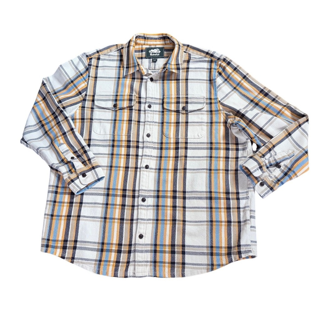 Roots Mens XXL Plaid Flannel Shirt Shacket Cotton Lumberjack Cabin Outdoorsy
